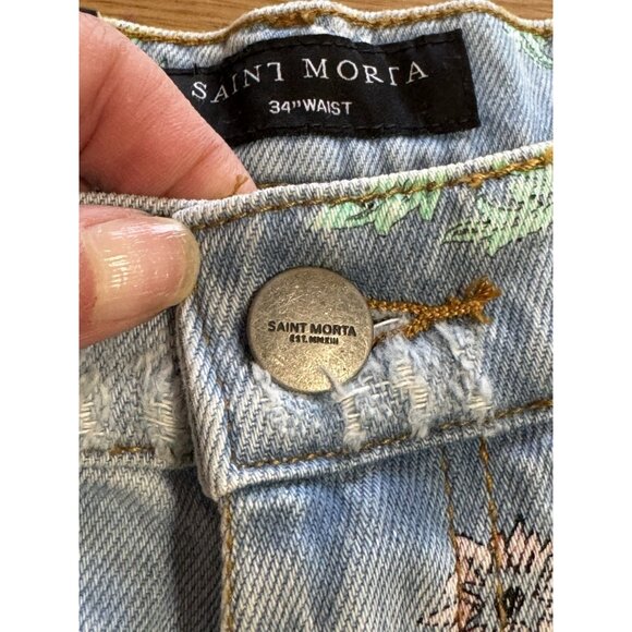 NWT Saint Morta Denim Jean Shorts Size 34 Floral Distressed Cotton Boho Hippie - Picture 6 of 16